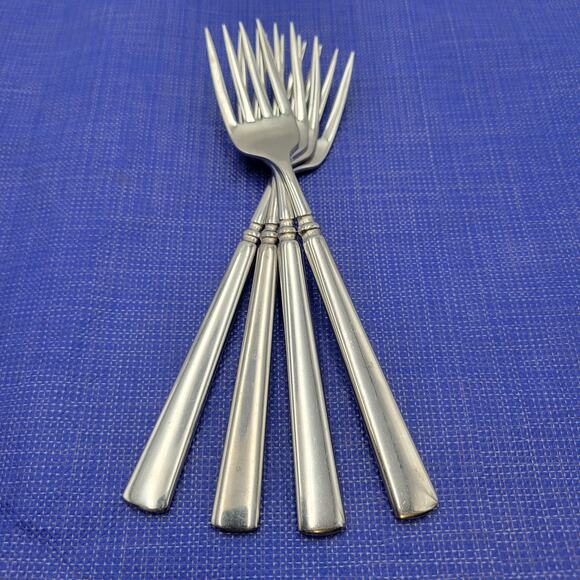 Oneida CUBE EASTON Glossy Dinner Fork Stainless Flatware Set of 4 - Picture 6 of 7